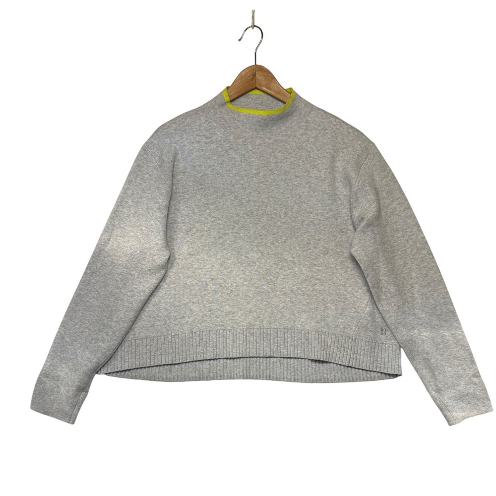 Sweaty Betty Womens Mock Neck Knit‎ Sweater Gray Lime Green Trim Size L
